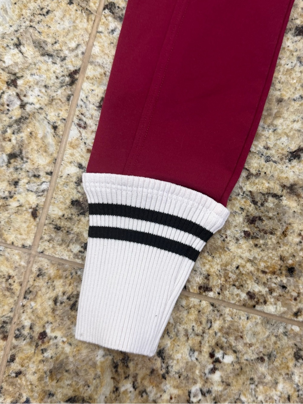 Bombshell Sportswear Burgundy High-Waist Leggings with White Rib Cuffs - Picture 2 of 4